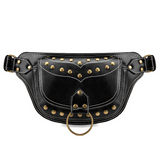 Fanny Pack Women Leather Black Gold Button