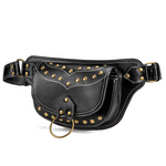 Fanny Pack Women Leather Black Gold Button